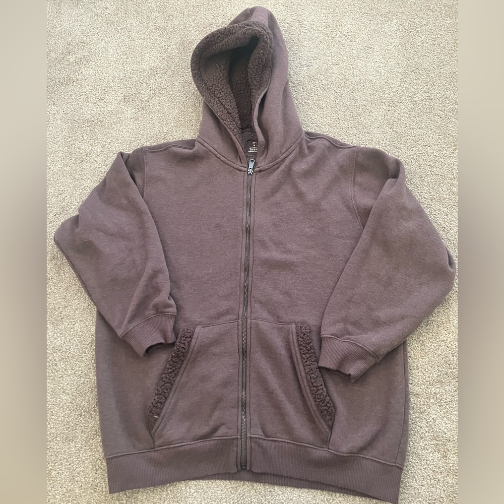 Aerie Hooded Sherpa Lined‎ Zip Up Long Sleeved Hooded Sweatshirt Medium